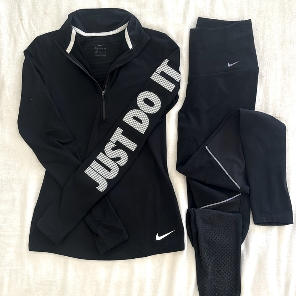 Nike Dri-Fit runners long sleeve top and high waisted leggings in black